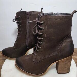 Steve Madden "Lauuren" Nubuck Leather Lace-Up Ankle Booties Sz 9.5M Dark Brown